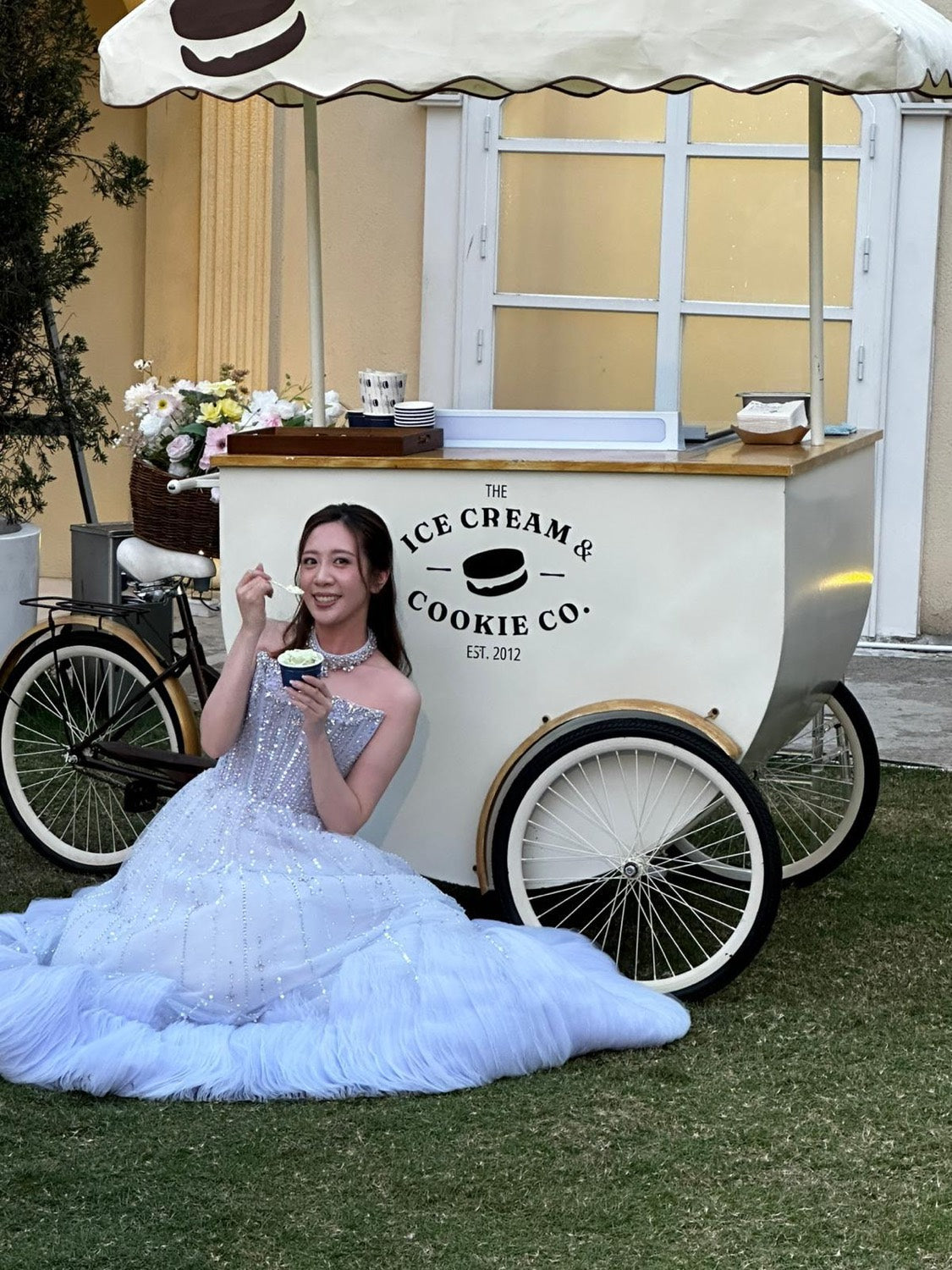 Bride enjoying ice cream